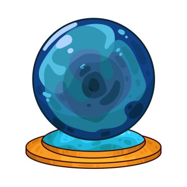 Süslü bir ahşap veya pirinç tezgahın üzerine mükemmel yuvarlak, berrak bir kristal küre. Top ortam ışığını yakalar, ince yansımalar yaratır ve içinde parlar. Kristalin içinde, sisli ya da sihirli bir girdap, gizemli bir hava ekler..