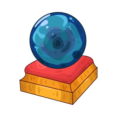 Süslü bir ahşap veya pirinç tezgahın üzerine mükemmel yuvarlak, berrak bir kristal küre. Top ortam ışığını yakalar, ince yansımalar yaratır ve içinde parlar. Kristalin içinde, sisli ya da sihirli bir girdap, gizemli bir hava ekler..