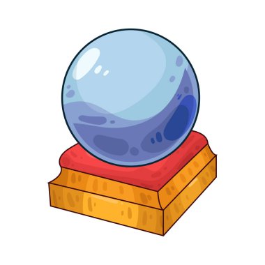 Süslü bir ahşap veya pirinç tezgahın üzerine mükemmel yuvarlak, berrak bir kristal küre. Top ortam ışığını yakalar, ince yansımalar yaratır ve içinde parlar. Kristalin içinde, sisli ya da sihirli bir girdap, gizemli bir hava ekler..