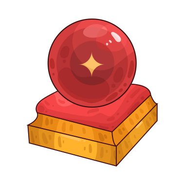 Süslü bir ahşap veya pirinç tezgahın üzerine mükemmel yuvarlak, berrak bir kristal küre. Top ortam ışığını yakalar, ince yansımalar yaratır ve içinde parlar. Kristalin içinde, sisli ya da sihirli bir girdap, gizemli bir hava ekler..