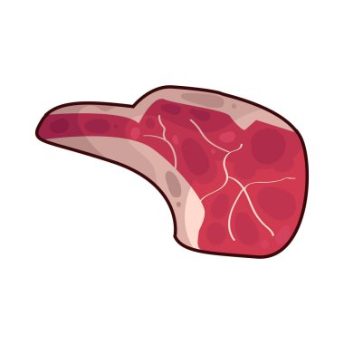 Taze kesilmiş, koyu kırmızı renkli ve beyaz yağ damarlarıyla kaplı çiğ et. Yüzey hafifçe parlıyor, tazeliğini ve kalitesini gösteriyor.. 