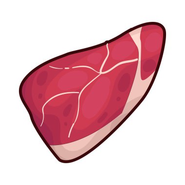 Taze kesilmiş, koyu kırmızı renkli ve beyaz yağ damarlarıyla kaplı çiğ et. Yüzey hafifçe parlıyor, tazeliğini ve kalitesini gösteriyor.. 