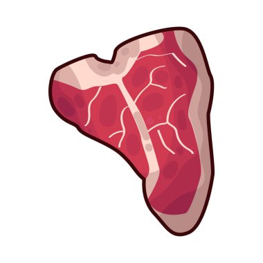 Taze kesilmiş, koyu kırmızı renkli ve beyaz yağ damarlarıyla kaplı çiğ et. Yüzey hafifçe parlıyor, tazeliğini ve kalitesini gösteriyor.. 