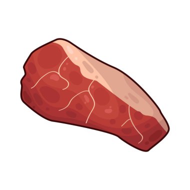 Taze kesilmiş, koyu kırmızı renkli ve beyaz yağ damarlarıyla kaplı çiğ et. Yüzey hafifçe parlıyor, tazeliğini ve kalitesini gösteriyor.. 