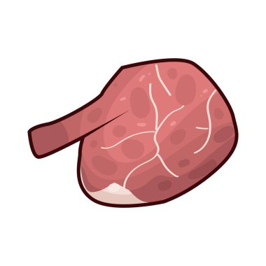 Taze kesilmiş, koyu kırmızı renkli ve beyaz yağ damarlarıyla kaplı çiğ et. Yüzey hafifçe parlıyor, tazeliğini ve kalitesini gösteriyor.. 