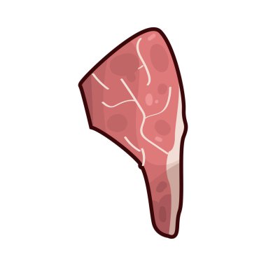 Taze kesilmiş, koyu kırmızı renkli ve beyaz yağ damarlarıyla kaplı çiğ et. Yüzey hafifçe parlıyor, tazeliğini ve kalitesini gösteriyor.. 