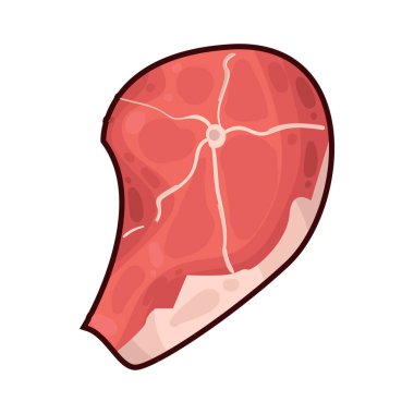 Taze kesilmiş, koyu kırmızı renkli ve beyaz yağ damarlarıyla kaplı çiğ et. Yüzey hafifçe parlıyor, tazeliğini ve kalitesini gösteriyor.. 