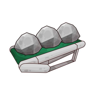 Taşımacılık, madencilik veya inşaat ortamlarında görülen çeşitli taşları taşıyan bir taşıma bandı. Taşlar, pürüzsüz parçalardan pürüzsüz parçalara kadar değişkenlik göstererek, boyut ve doku olarak değişkenlik gösterirler ve endüstriyel kuşak sistemi boyunca sürekli hareket ederler.. 