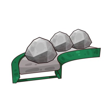 Taşımacılık, madencilik veya inşaat ortamlarında görülen çeşitli taşları taşıyan bir taşıma bandı. Taşlar, pürüzsüz parçalardan pürüzsüz parçalara kadar değişkenlik göstererek, boyut ve doku olarak değişkenlik gösterirler ve endüstriyel kuşak sistemi boyunca sürekli hareket ederler.. 