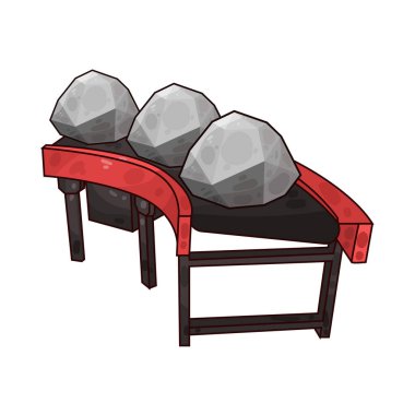 Taşımacılık, madencilik veya inşaat ortamlarında görülen çeşitli taşları taşıyan bir taşıma bandı. Taşlar, pürüzsüz parçalardan pürüzsüz parçalara kadar değişkenlik göstererek, boyut ve doku olarak değişkenlik gösterirler ve endüstriyel kuşak sistemi boyunca sürekli hareket ederler.. 