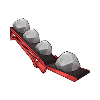 Taşımacılık, madencilik veya inşaat ortamlarında görülen çeşitli taşları taşıyan bir taşıma bandı. Taşlar, pürüzsüz parçalardan pürüzsüz parçalara kadar değişkenlik göstererek, boyut ve doku olarak değişkenlik gösterirler ve endüstriyel kuşak sistemi boyunca sürekli hareket ederler.. 