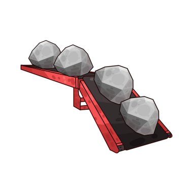 Taşımacılık, madencilik veya inşaat ortamlarında görülen çeşitli taşları taşıyan bir taşıma bandı. Taşlar, pürüzsüz parçalardan pürüzsüz parçalara kadar değişkenlik göstererek, boyut ve doku olarak değişkenlik gösterirler ve endüstriyel kuşak sistemi boyunca sürekli hareket ederler..