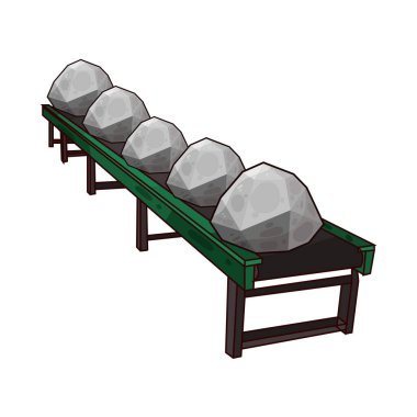 Taşımacılık, madencilik veya inşaat ortamlarında görülen çeşitli taşları taşıyan bir taşıma bandı. Taşlar, pürüzsüz parçalardan pürüzsüz parçalara kadar değişkenlik göstererek, boyut ve doku olarak değişkenlik gösterirler ve endüstriyel kuşak sistemi boyunca sürekli hareket ederler..