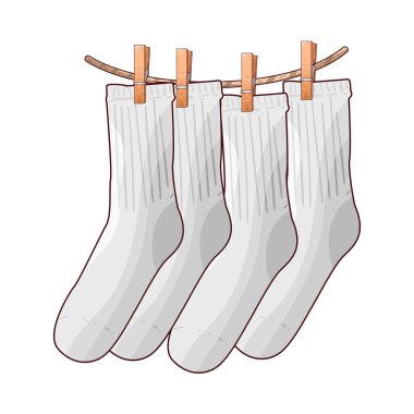 İpte asılı birkaç çift çorap, genellikle mandallarla tutturulmuş, bu da kurutma ya da çamaşır sahnesini akla getiriyor. Çoraplar nazikçe sallanıyor, ev hayatını, temizliği ve sürdürülebilirliği çağrıştırıyor.. 