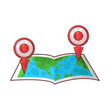 Belirli bir hedef ya da noktayı sembolize eden, üzerinde belirgin bir lokasyon iğnesi olan bir harita. Haritada yollar, yer işaretleri veya arazi ayrıntıları gösterilirken, pim navigasyon, seyahat planlaması veya izleme için bir işaret olarak göze çarpıyor. 