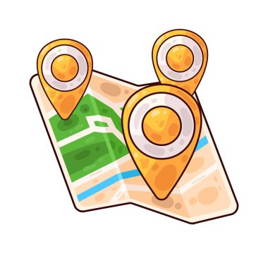 Belirli bir hedef ya da noktayı sembolize eden, üzerinde belirgin bir lokasyon iğnesi olan bir harita. Haritada yollar, yer işaretleri veya arazi ayrıntıları gösterilirken, pim navigasyon, seyahat planlaması veya izleme için bir işaret olarak göze çarpıyor. 