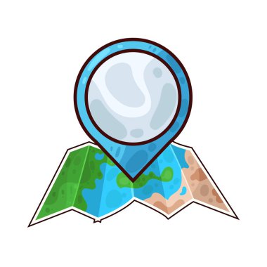 Belirli bir hedef ya da noktayı sembolize eden, üzerinde belirgin bir lokasyon iğnesi olan bir harita. Haritada yollar, yer işaretleri veya arazi ayrıntıları gösterilirken, pim navigasyon, seyahat planlaması veya izleme için bir işaret olarak göze çarpıyor. 