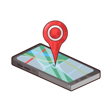 Çevrimiçi dijital harita arayüzü, basitleştirilmiş yollar, sokaklar ve simgelerin yerleşimini içeriyor. Kırmızı konum iğnesi, yön okları veya arama çubukları gibi belirgin simgeler navigasyon özelliklerini vurgular.