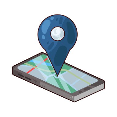 Çevrimiçi dijital harita arayüzü, basitleştirilmiş yollar, sokaklar ve simgelerin yerleşimini içeriyor. Kırmızı konum iğnesi, yön okları veya arama çubukları gibi belirgin simgeler navigasyon özelliklerini vurgular.