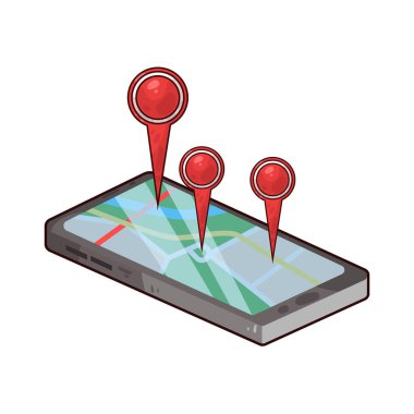 Çevrimiçi dijital harita arayüzü, basitleştirilmiş yollar, sokaklar ve simgelerin yerleşimini içeriyor. Kırmızı konum iğnesi, yön okları veya arama çubukları gibi belirgin simgeler navigasyon özelliklerini vurgular.