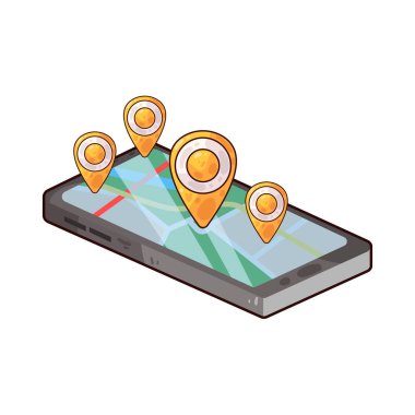 Çevrimiçi dijital harita arayüzü, basitleştirilmiş yollar, sokaklar ve simgelerin yerleşimini içeriyor. Kırmızı konum iğnesi, yön okları veya arama çubukları gibi belirgin simgeler navigasyon özelliklerini vurgular.