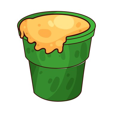 Sıvı boya dolu bir boya kovası. Genellikle kenarlardan damlayan boya ile tasvir edilir. Renkleri, dekorasyonu veya resim faaliyetlerini sembolize eder..