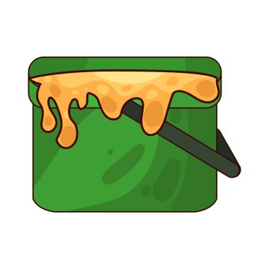 Sıvı boya dolu bir boya kovası. Genellikle kenarlardan damlayan boya ile tasvir edilir. Renkleri, dekorasyonu veya resim faaliyetlerini sembolize eder..