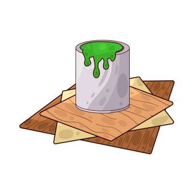 Sıvı boya dolu bir boya kovası. Genellikle kenarlardan damlayan boya ile tasvir edilir. Renkleri, dekorasyonu veya resim faaliyetlerini sembolize eder..