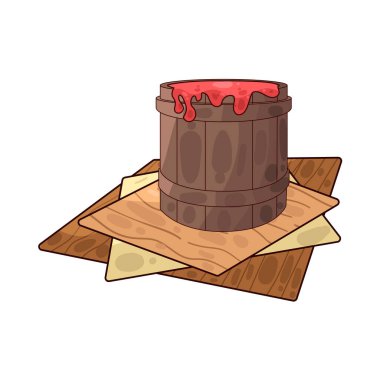 Sıvı boya dolu bir boya kovası. Genellikle kenarlardan damlayan boya ile tasvir edilir. Renkleri, dekorasyonu veya resim faaliyetlerini sembolize eder..