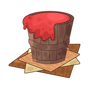 Sıvı boya dolu bir boya kovası. Genellikle kenarlardan damlayan boya ile tasvir edilir. Renkleri, dekorasyonu veya resim faaliyetlerini sembolize eder..