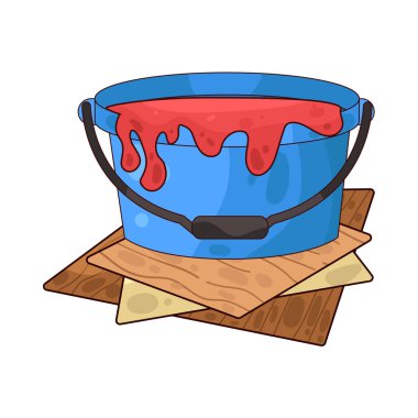 Sıvı boya dolu bir boya kovası. Genellikle kenarlardan damlayan boya ile tasvir edilir. Renkleri, dekorasyonu veya resim faaliyetlerini sembolize eder..