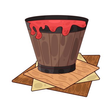 Sıvı boya dolu bir boya kovası. Genellikle kenarlardan damlayan boya ile tasvir edilir. Renkleri, dekorasyonu veya resim faaliyetlerini sembolize eder..