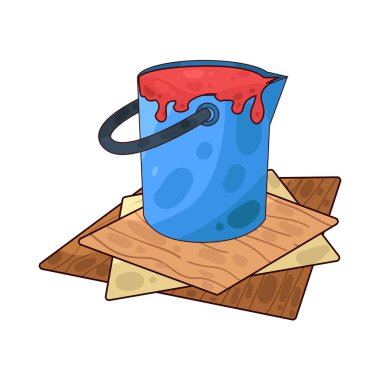 Sıvı boya dolu bir boya kovası. Genellikle kenarlardan damlayan boya ile tasvir edilir. Renkleri, dekorasyonu veya resim faaliyetlerini sembolize eder..