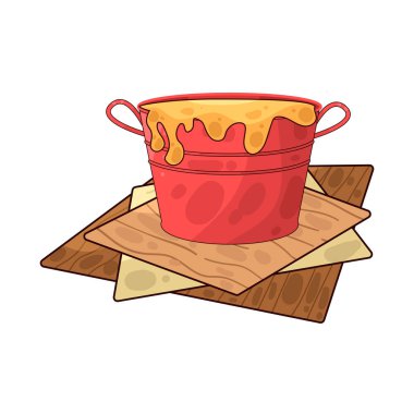 Sıvı boya dolu bir boya kovası. Genellikle kenarlardan damlayan boya ile tasvir edilir. Renkleri, dekorasyonu veya resim faaliyetlerini sembolize eder..