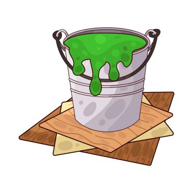 Sıvı boya dolu bir boya kovası. Genellikle kenarlardan damlayan boya ile tasvir edilir. Renkleri, dekorasyonu veya resim faaliyetlerini sembolize eder..