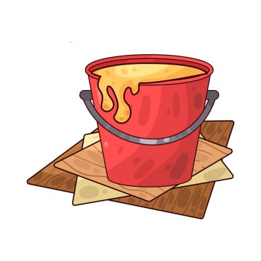 Sıvı boya dolu bir boya kovası. Genellikle kenarlardan damlayan boya ile tasvir edilir. Renkleri, dekorasyonu veya resim faaliyetlerini sembolize eder..