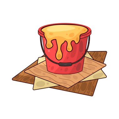 Sıvı boya dolu bir boya kovası. Genellikle kenarlardan damlayan boya ile tasvir edilir. Renkleri, dekorasyonu veya resim faaliyetlerini sembolize eder..