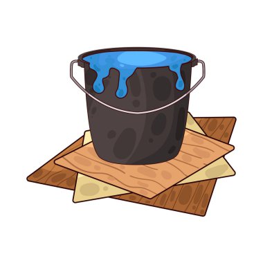 Sıvı boya dolu bir boya kovası. Genellikle kenarlardan damlayan boya ile tasvir edilir. Renkleri, dekorasyonu veya resim faaliyetlerini sembolize eder..