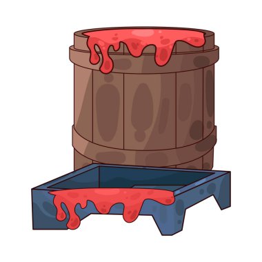 Boya tepsisinin yanına yerleştirilmiş bir boya kovası ev dekorasyonu ve dekorasyonunda kullanılan boya aletlerini temsil ediyor..