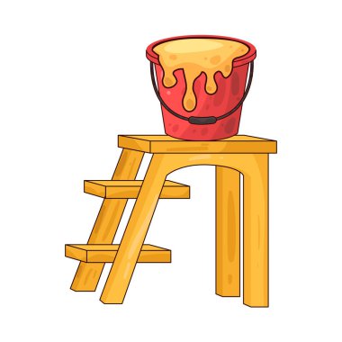 Üzerinde boya kovası olan bir merdiven boyama, yenileme veya ev dekorasyonu görevlerini sembolize eder..