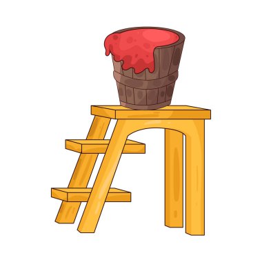 Üzerinde boya kovası olan bir merdiven boyama, yenileme veya ev dekorasyonu görevlerini sembolize eder..