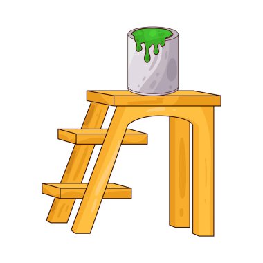 Üzerinde boya kovası olan bir merdiven boyama, yenileme veya ev dekorasyonu görevlerini sembolize eder..