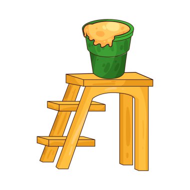 Üzerinde boya kovası olan bir merdiven boyama, yenileme veya ev dekorasyonu görevlerini sembolize eder..