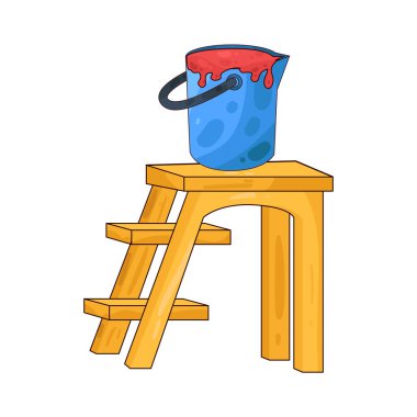 Üzerinde boya kovası olan bir merdiven boyama, yenileme veya ev dekorasyonu görevlerini sembolize eder..