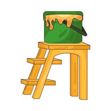 Üzerinde boya kovası olan bir merdiven boyama, yenileme veya ev dekorasyonu görevlerini sembolize eder..