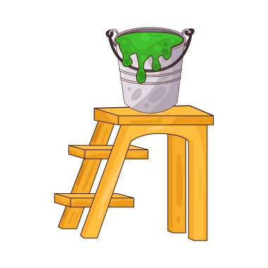 Üzerinde boya kovası olan bir merdiven boyama, yenileme veya ev dekorasyonu görevlerini sembolize eder..