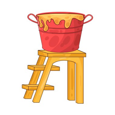 Üzerinde boya kovası olan bir merdiven boyama, yenileme veya ev dekorasyonu görevlerini sembolize eder..