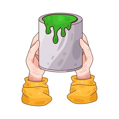 Boya kovasını tutan bir el, boyama işini, yenilemeyi ya da ev dekorasyonunu sembolize eder..