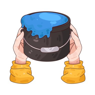 Boya kovasını tutan bir el, boyama işini, yenilemeyi ya da ev dekorasyonunu sembolize eder..