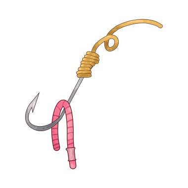 Balık oltasına dikkatle sokulmuş bir solucan, bir av için hazırlanan yemi sembolize ediyor. Keskin metal eğrisi etrafında hafifçe kıvrılan solucan, balık tutma düzeneğinin detaylarını vurgular..